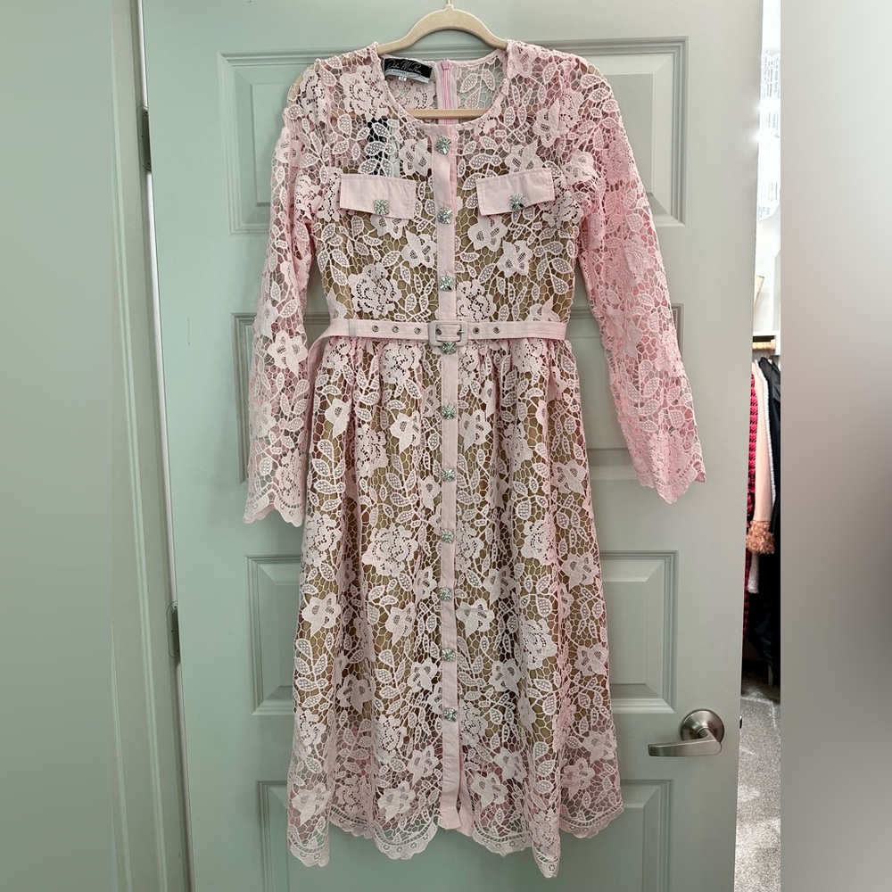 Pink Lace Long Sleeve Dress